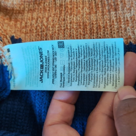 Jack and Jones| Blue and Rustic Orange Striped Crew Neck Long Sleeved Sweater - Picture 11 of 14